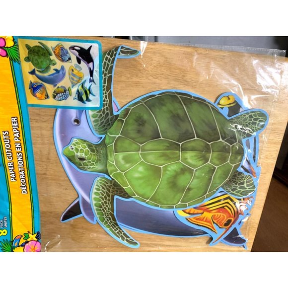 New Paper Cutouts Sealife 8 Pack Sea Turtle Fish Orca Whale Dolphin - Picture 2 of 3